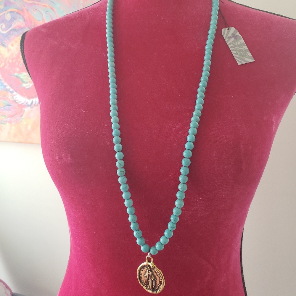 Turquoise Hail Mary turquoise coin necklace